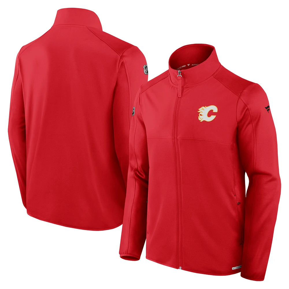 Veste polaire entièrement zippée authentique Pro Rink des Flames de Calgary Fanatics pour homme, rouge