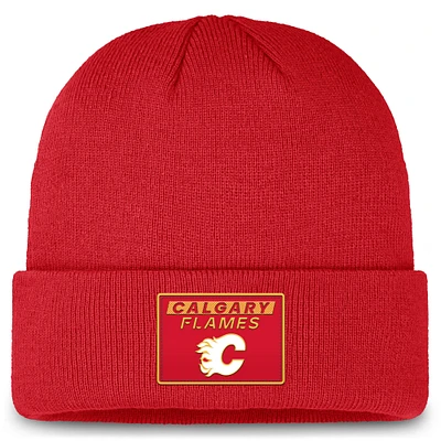 Casquette en tricot à revers authentique Pro Rink Prime des Flames de Calgary Fanatics pour hommes, rouge