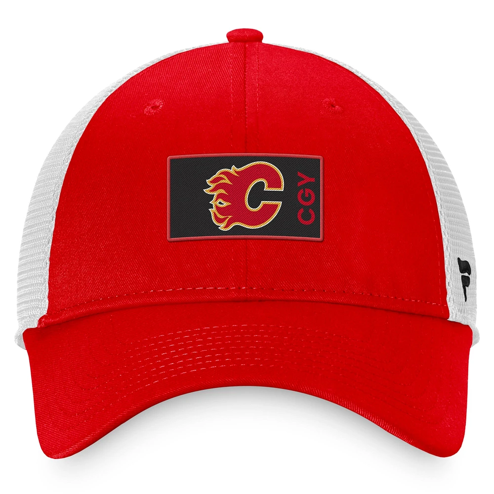 Casquette Snapback authentique Pro Rink Trucker Fanatics rouge des Flames de Calgary pour hommes