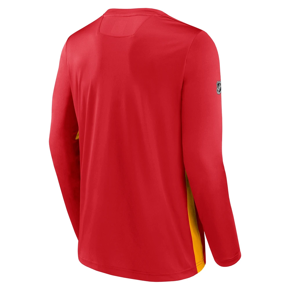 Men's Fanatics Red Calgary Flames Authentic Pro Tech - Long Sleeve T-Shirt