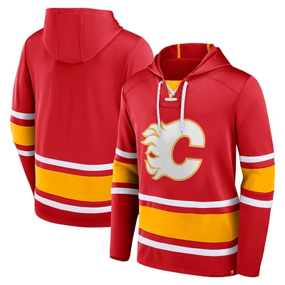 Men's Fanatics Red Calgary Flames Fundamental Lace-Up Pullover Hoodie