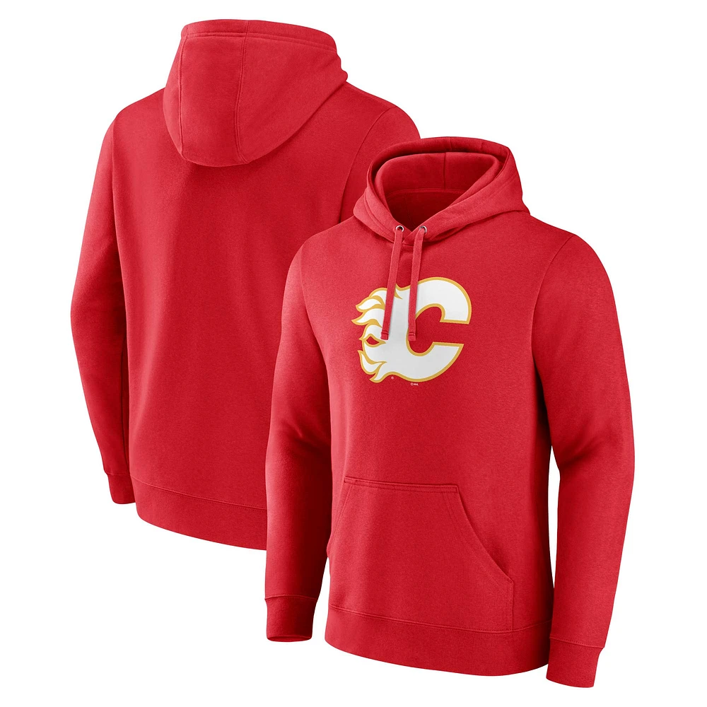 Chandail à capuchon rouge avec logo de l'équipe principale des Flames Calgary Fanatics pour hommes