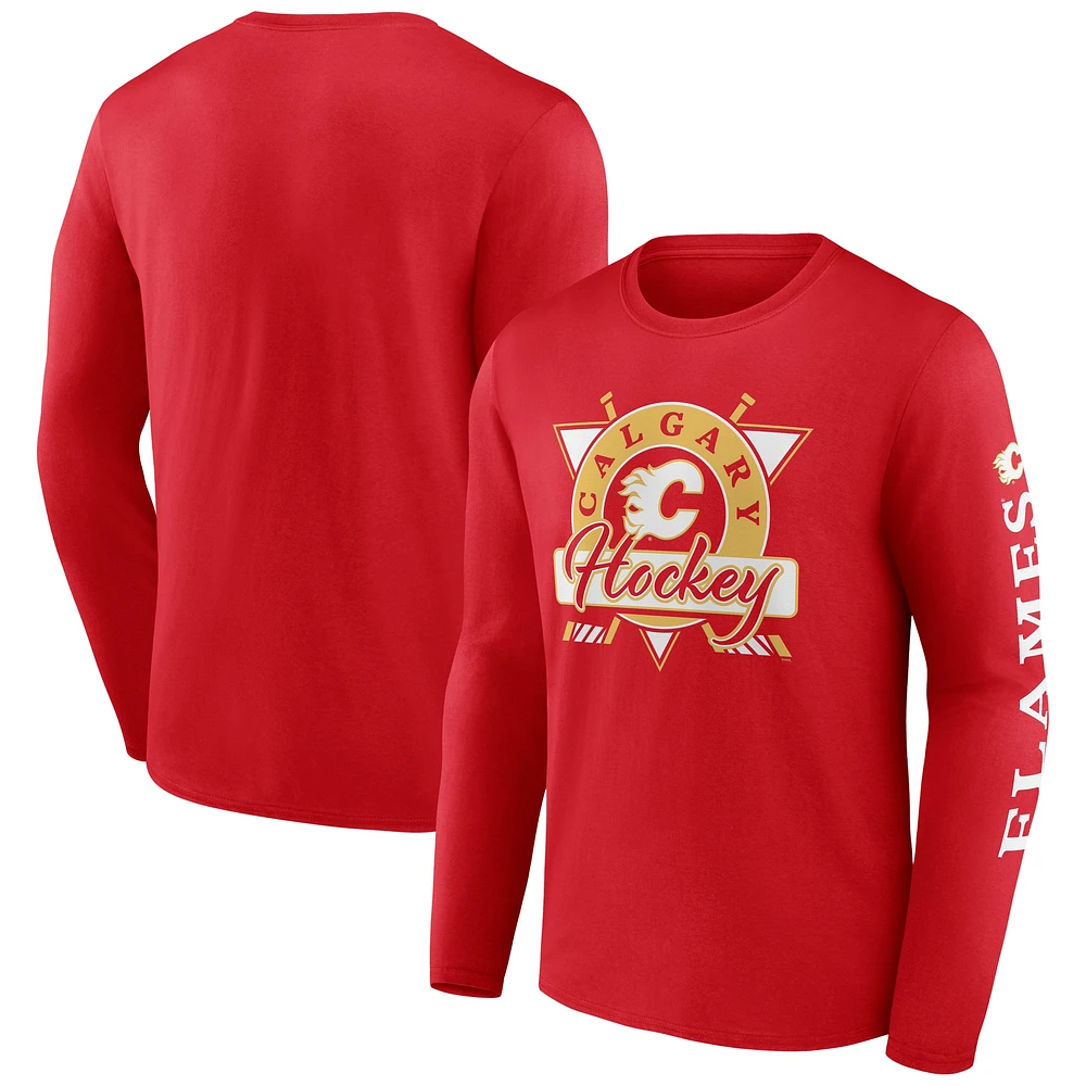 T-shirt à manches longues rouge pour hommes Fanatics Calgary Flames Rinkside