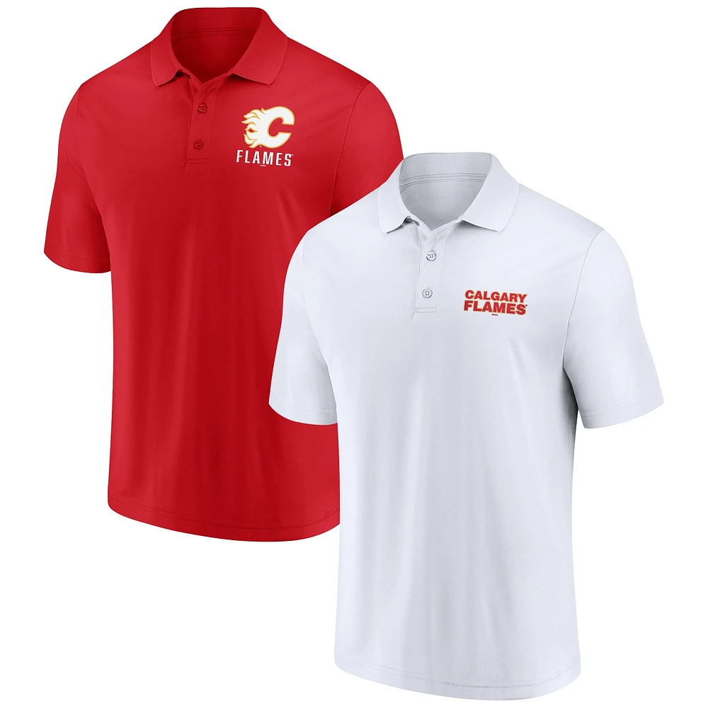 Ensemble polo Fanatics blanc/rouge des Flames de Calgary pour hommes