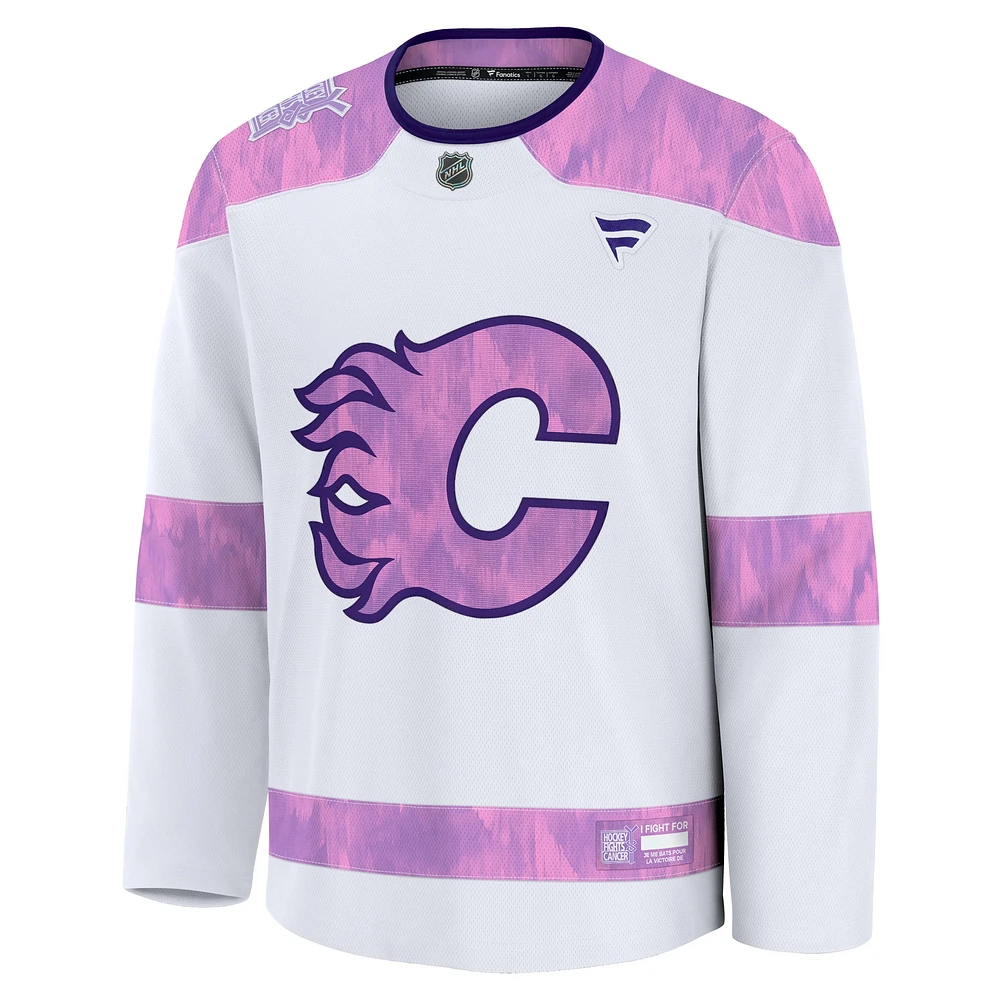 Men's Fanatics White Calgary Flames 2024 Hockey Fights Cancer Practice Jersey