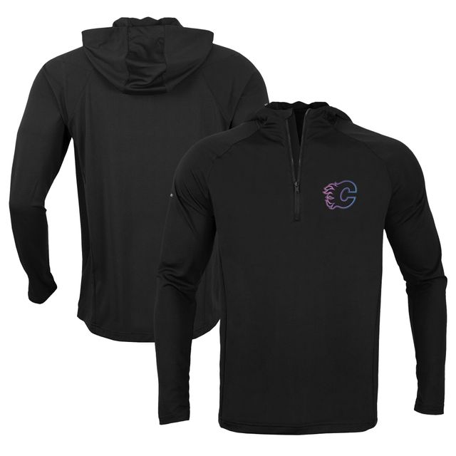 Levelwear pour homme Flames de Calgary Zander Raglan noir - Veste à capuche fermeture éclair d'un quart