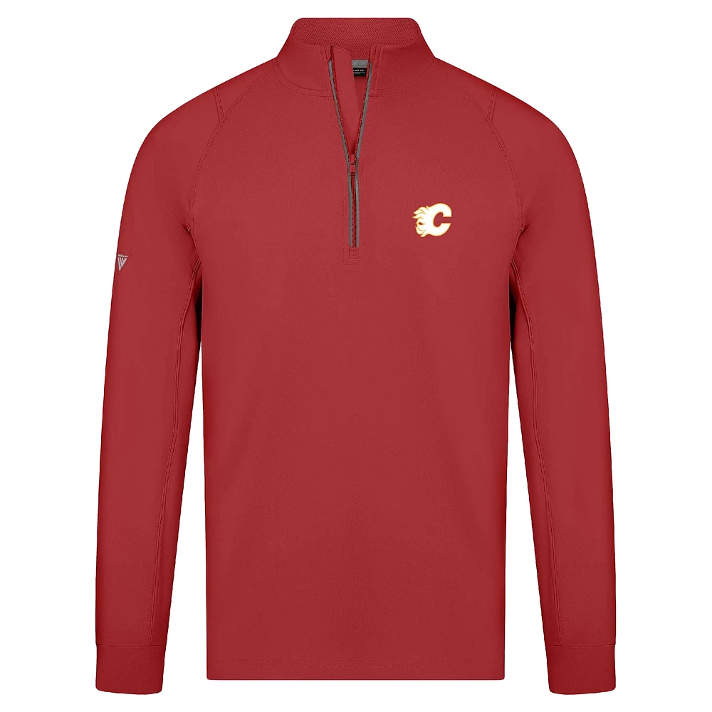 Men's Levelwear Red Calgary Flames Theory Insignia Core Raglan Quarter-Zip Pullover Top
