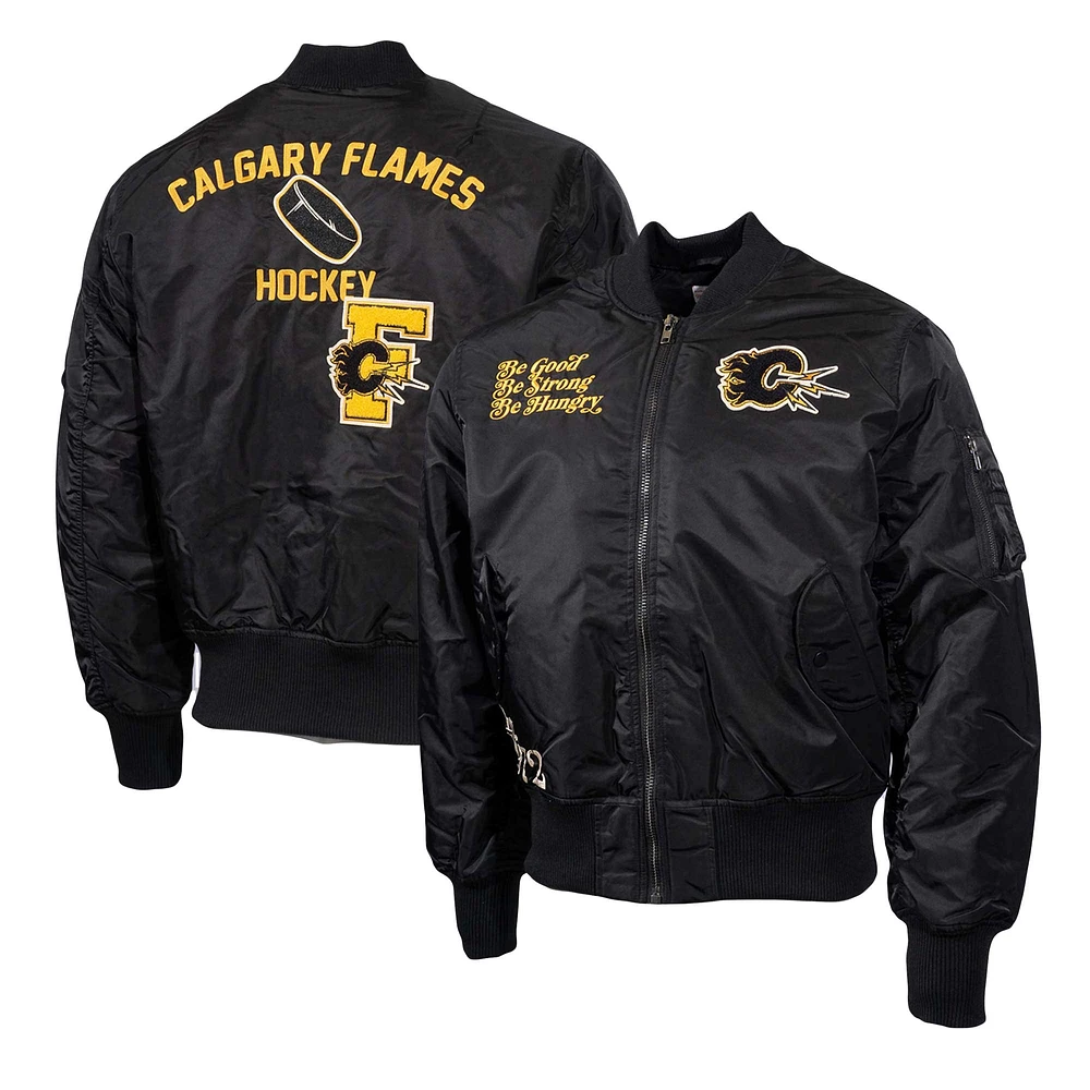 Men's Mitchell & Ness Black Calgary Flames Eye Of The Tiger Full-Zip Bomber Jacket