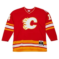 Maillot de joueur la ligne bleue Mitchell & Ness Theoren Fleury rouge des Flames Calgary 1988/89 pour hommes
