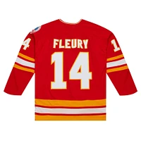 Maillot de joueur la ligne bleue Mitchell & Ness Theoren Fleury rouge des Flames Calgary 1988/89 pour hommes