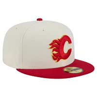 Men's New Era Cream/Red Calgary Flames Chrome 59FIFTY Fitted Hat