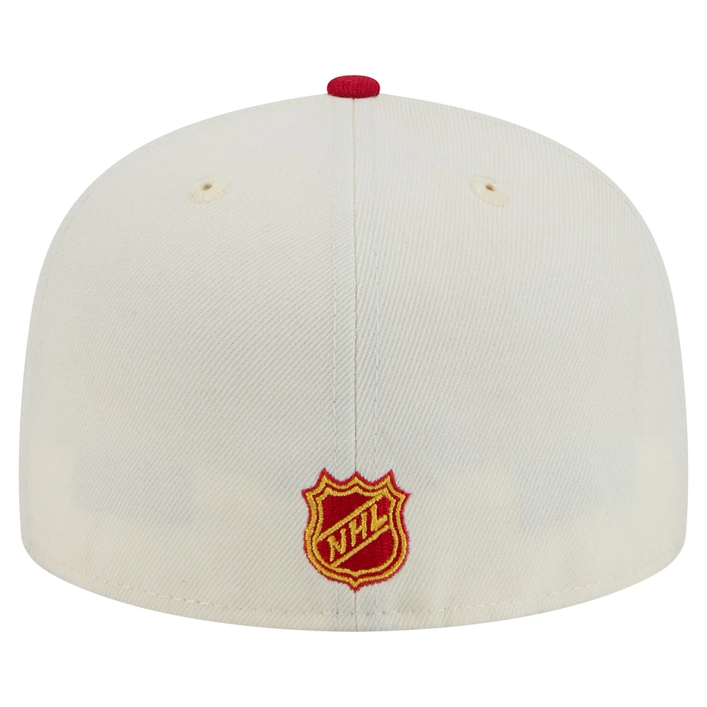 Men's New Era Cream/Red Calgary Flames Chrome 59FIFTY Fitted Hat