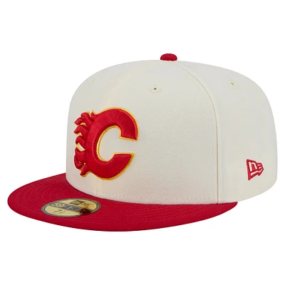 Men's New Era Cream/Red Calgary Flames Chrome 59FIFTY Fitted Hat