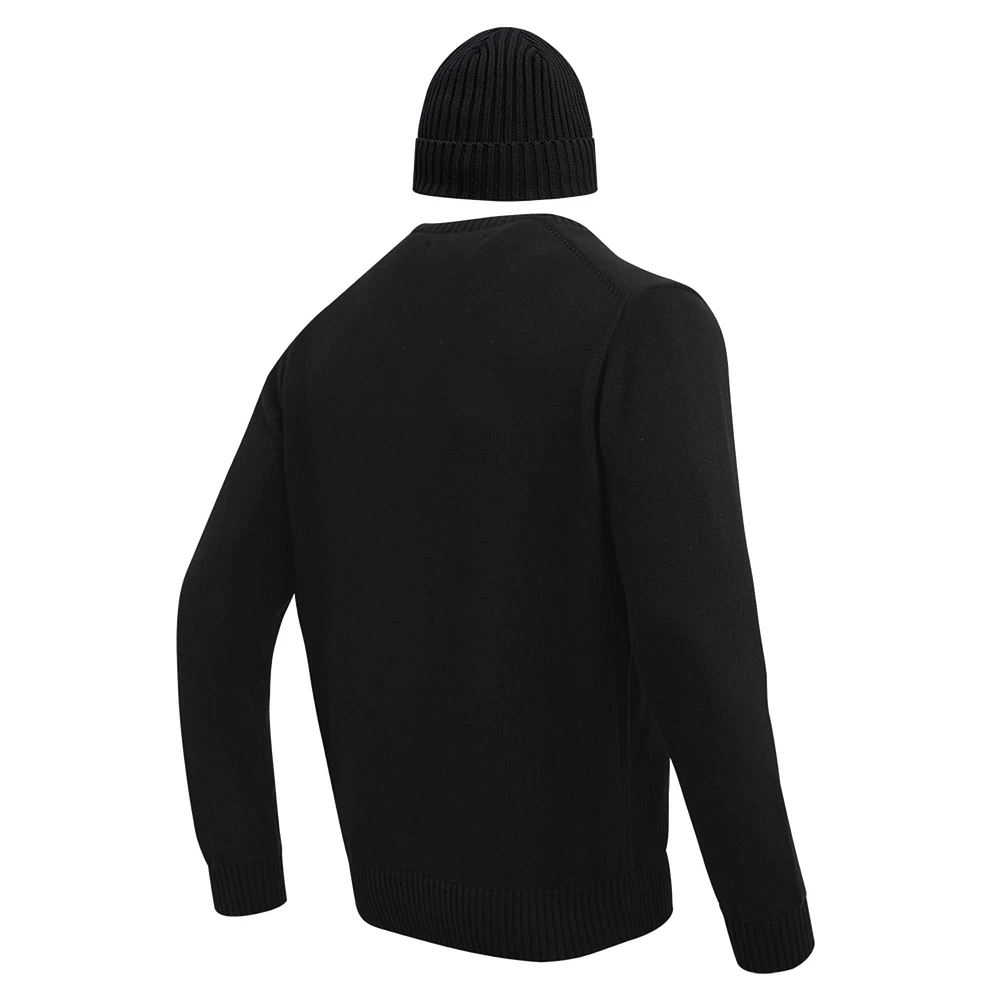 Coffret cadeau pull et bonnet en tricot à revers Pro Standard pour hommes, noir des Flames de Calgary