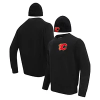 Coffret cadeau pull et bonnet en tricot à revers Pro Standard pour hommes, noir des Flames de Calgary