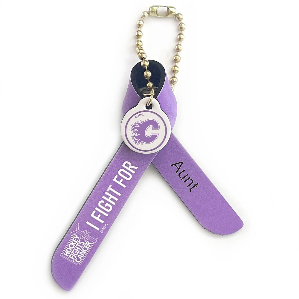 Calgary Flames Hockey Fights Cancer Personalized Ribbon Keychain