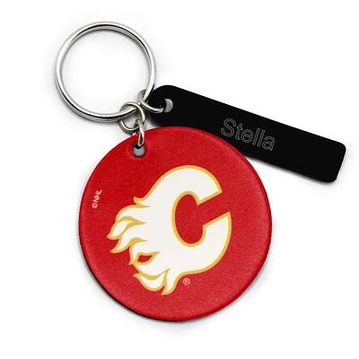 Red Calgary Flames Logo Personalized Leather Round Keychain