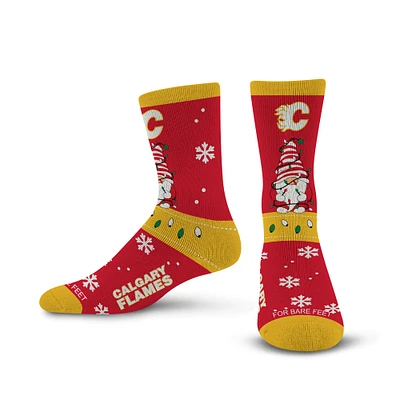 Chaussettes unisexes pour pieds nus avec motif gnome des Flames de Calgary rouges