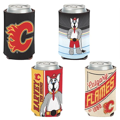 WinCraft Calgary Flames, paquet de 4, 12 oz. Ensemble refroidisseur de canettes