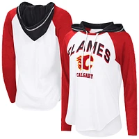 Women's G-III 4Her by Carl Banks  White Calgary Flames VIP Raglan Long Sleeve Hoodie T-Shirt