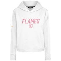 Women's Levelwear  White Calgary Flames Mother's Day Sweet Floral Tri-Blend Cropped Pullover Hoodie