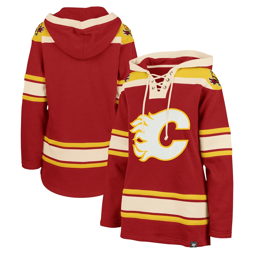 Women's '47 Red Calgary Flames Superior Lacer Pullover Hoodie