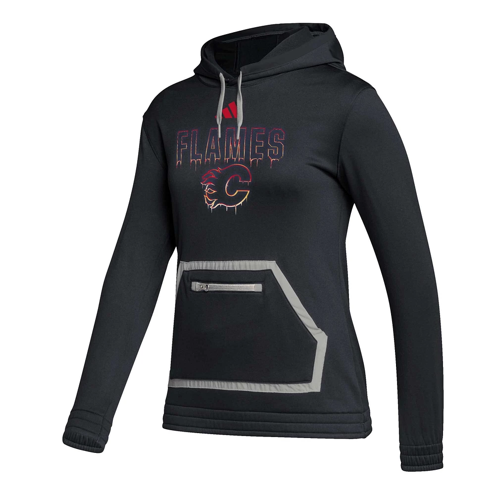 Women's adidas Black Calgary Flames Chrome Dip AEROREADY Pullover Hoodie