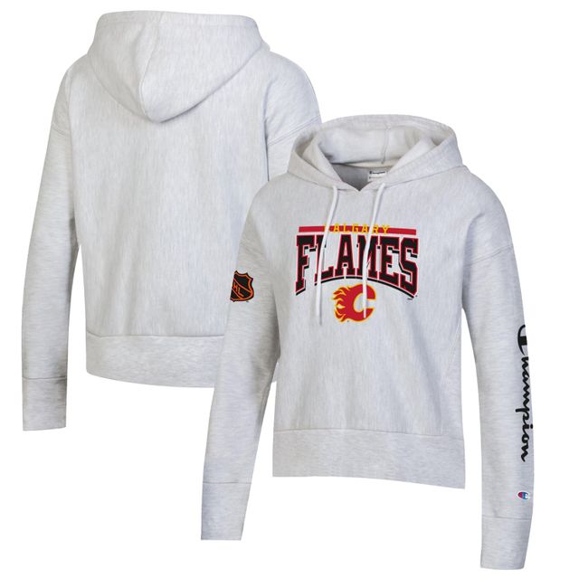 Champion pour femmes Heathered Grey Calgary Flames - Chandail à capuchon tissage inversé