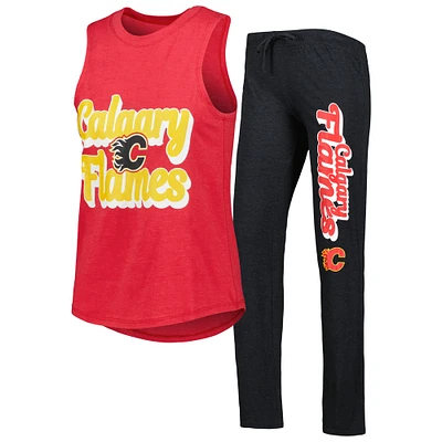 Concepts Sport Heather Red/Heather Black Calgary Flames Meter Muscle Débardeur et pantalon Ensemble de nuit