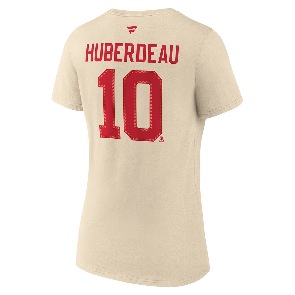 Fanatics pour femmes Jonathan Huberdeau crème Flames de Calgary 2023 NHL Heritage Classic Nom et numéro T-shirt à col en V