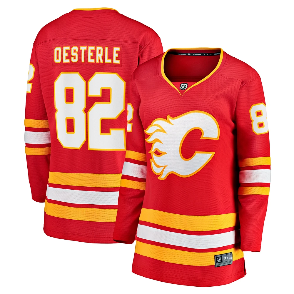 Fanatics Jordan Oesterle pour femmes, maillot d'échappée à domicile des Flames de Calgary, rouge