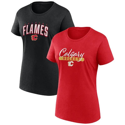 Ensemble de deux t-shirts Fanatics pour femmes, rouge/noir, fan des Flames Calgary