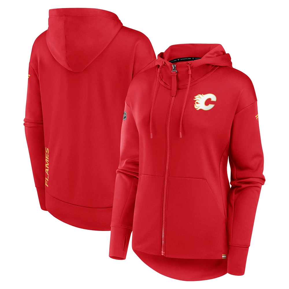 Women's Fanatics Red Calgary Flames Authentic Pro Scuba Neck Full-Zip Hoodie
