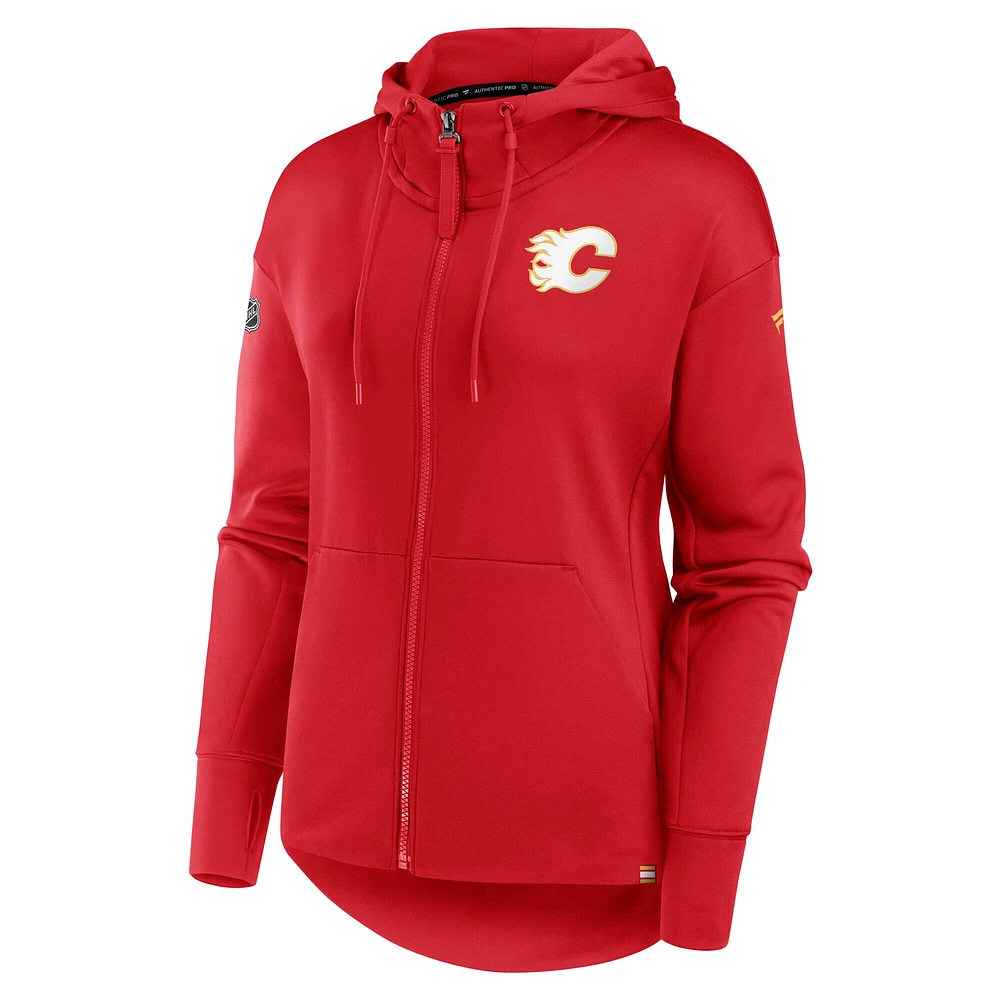 Women's Fanatics Red Calgary Flames Authentic Pro Scuba Neck Full-Zip Hoodie