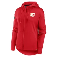 Women's Fanatics Red Calgary Flames Authentic Pro Scuba Neck Full-Zip Hoodie