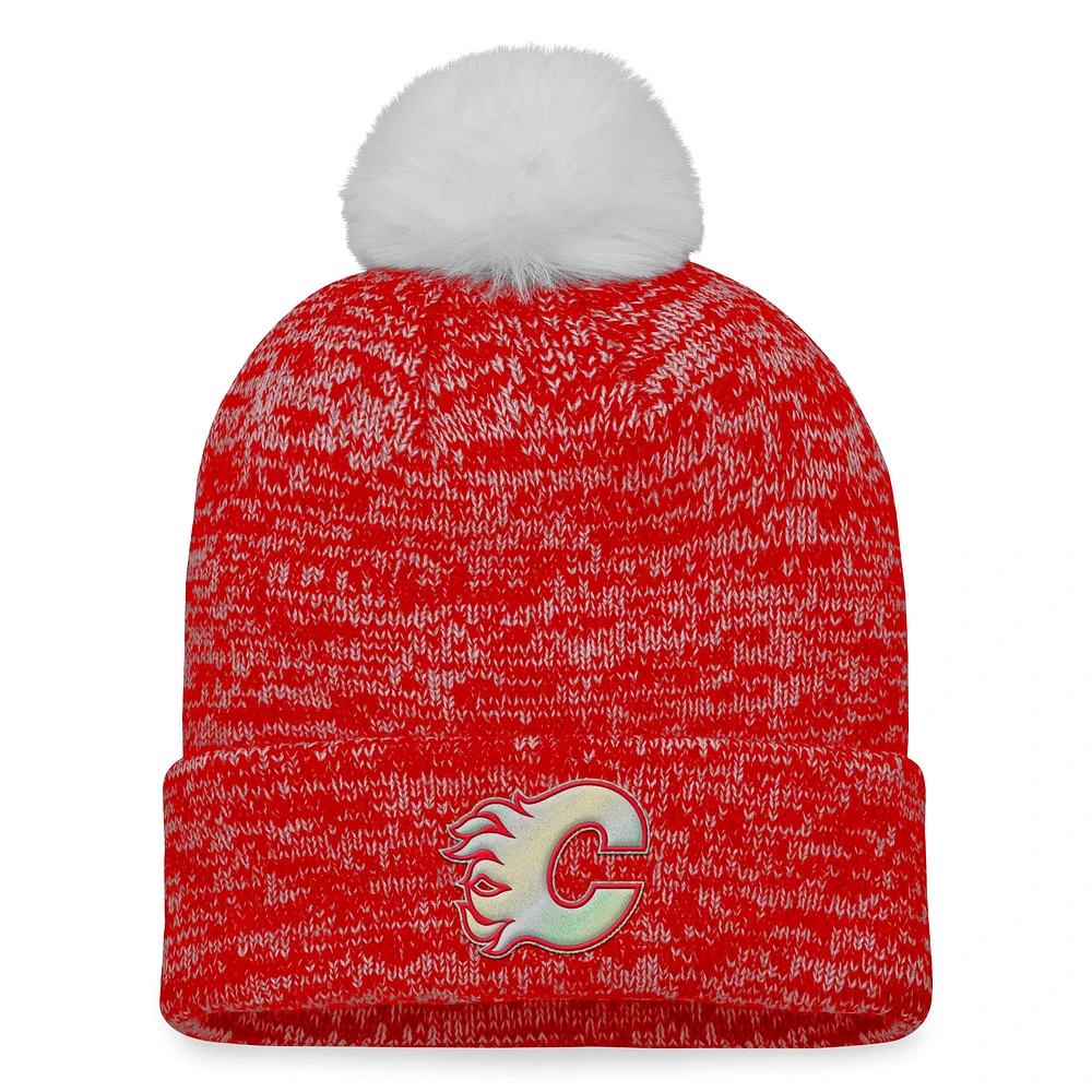 Women's Fanatics Red Calgary Flames Glimmer Cuffed Knit Hat with Pom