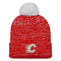 Women's Fanatics Red Calgary Flames Glimmer Cuffed Knit Hat with Pom