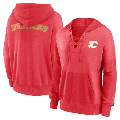 Women's Fanatics  Red Calgary Flames Heritage Vintage Lace-Up Pullover Hoodie