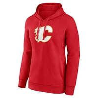 Fanatics pour femmes, rouge, Flames de Calgary, logo principal, col en V - Chandail à capuchon