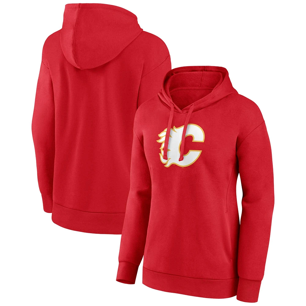 Fanatics pour femmes, rouge, Flames de Calgary, logo principal, col en V - Chandail à capuchon