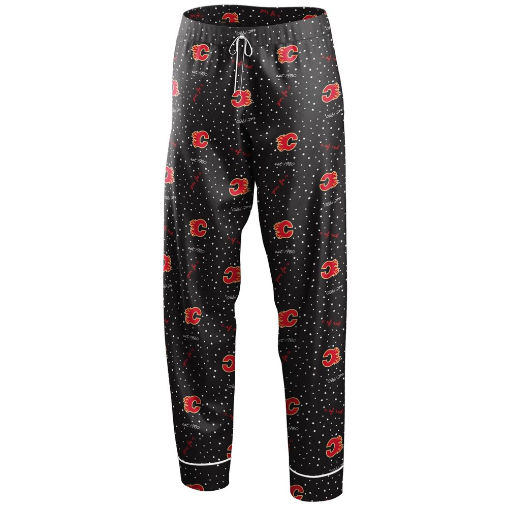 Women's WEAR by Erin Andrews Black Calgary Flames Long Sleeve Button-Up Shirt & Pants - Sleep Set