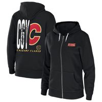 Women's WEAR by Erin Andrews Black Calgary Flames Sponge Fleece Full-Zip Hoodie