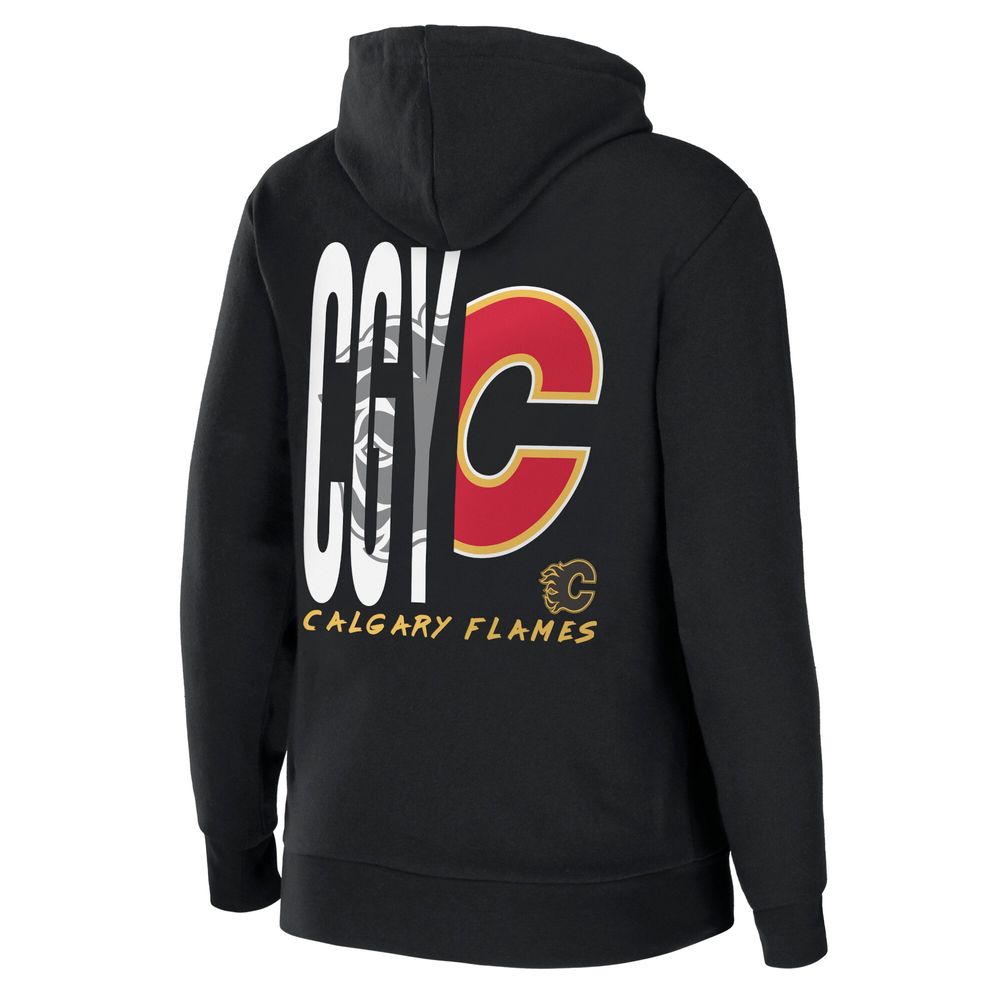 Women's WEAR by Erin Andrews Black Calgary Flames Sponge Fleece Full-Zip Hoodie