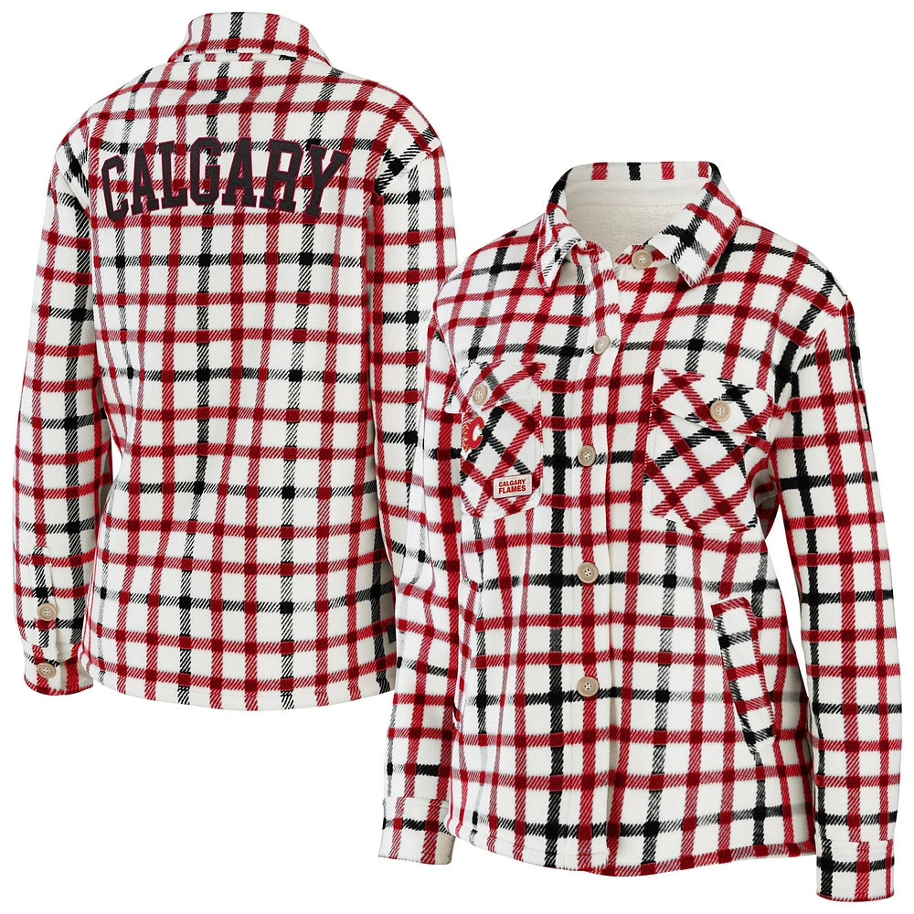 Women's WEAR by Erin Andrews Oatmeal Calgary Flames Plaid - Veste boutonnée