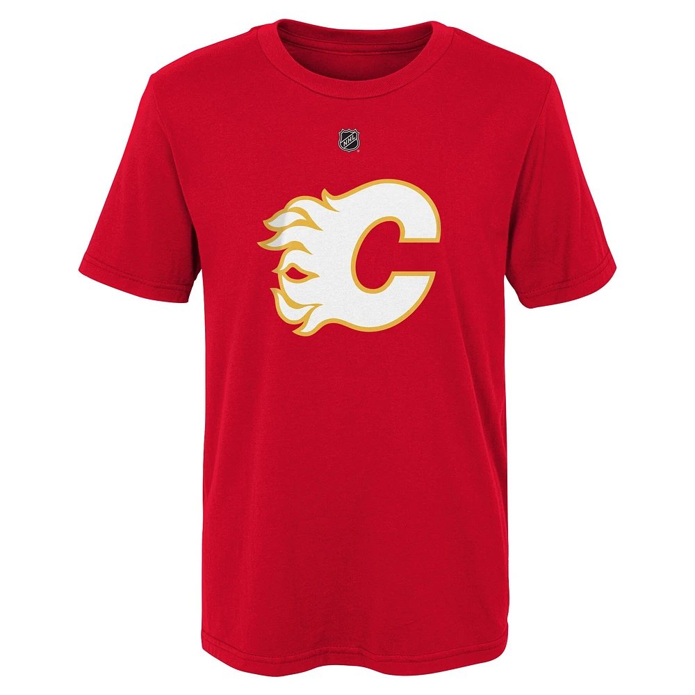 T-shirt rouge avec nom et numéro des Flames de Calgary pour jeune Jacob Markstrom