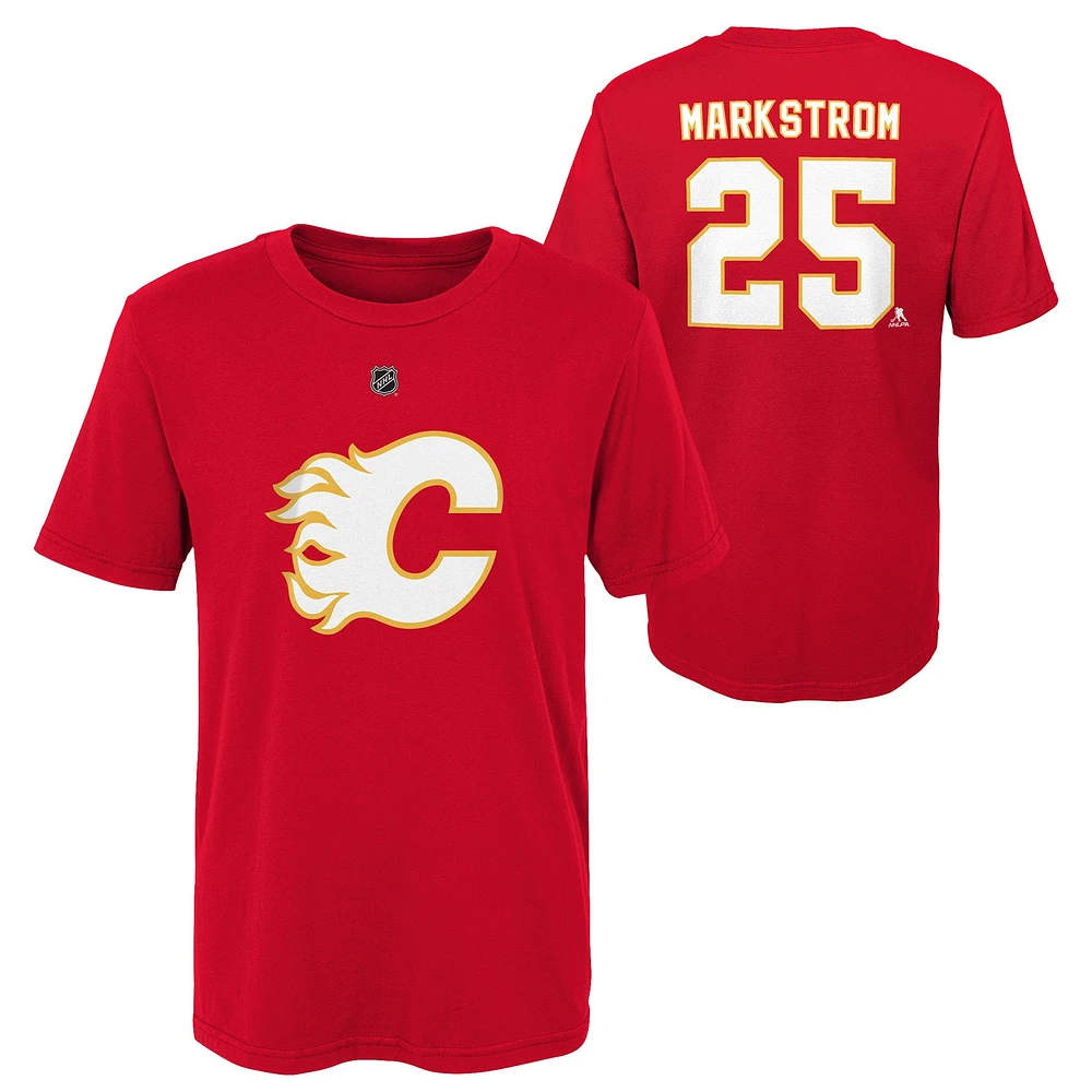 T-shirt rouge avec nom et numéro des Flames de Calgary pour jeune Jacob Markstrom