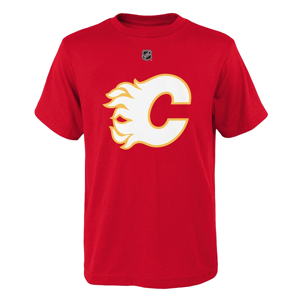 T-shirt rouge avec nom et numéro des Flames de Calgary pour jeunes Jonathan Huberdeau