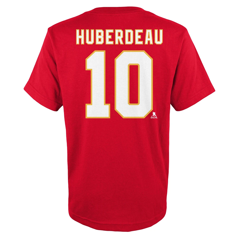 T-shirt rouge avec nom et numéro des Flames de Calgary pour jeunes Jonathan Huberdeau