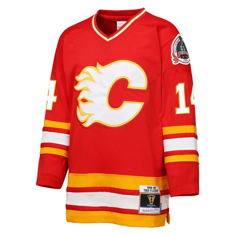 Maillot de joueur retraité la ligne bleue 198/89 des Flames Calgary Mitchell & Ness Theoren Fleury rouge