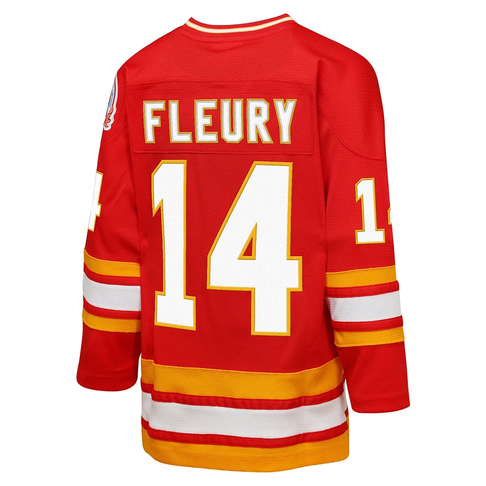 Maillot de joueur retraité la ligne bleue 198/89 des Flames Calgary Mitchell & Ness Theoren Fleury rouge